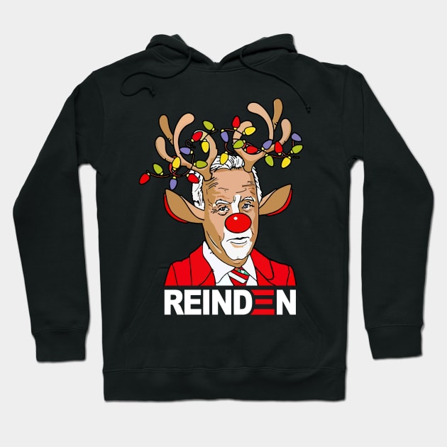 Reinden Santa Claus Reindeer Joe Funny Biden Christmas Holiday Hoodie by Audell Richardson